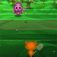 Щенок и котенок играют в теннис